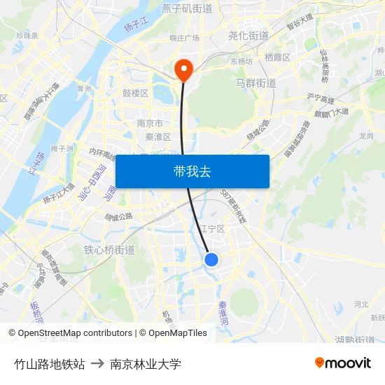 竹山路地铁站 to 南京林业大学 map