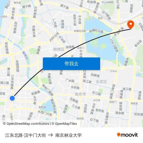 江东北路·汉中门大街 to 南京林业大学 map