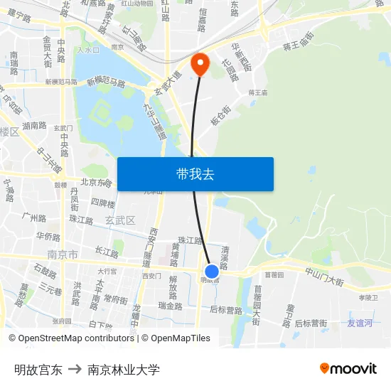 明故宫东 to 南京林业大学 map