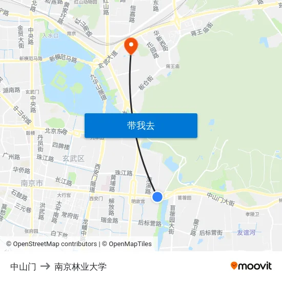 中山门 to 南京林业大学 map