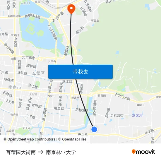 苜蓿园大街南 to 南京林业大学 map