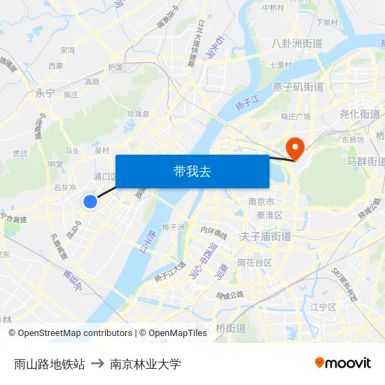 雨山路地铁站 to 南京林业大学 map