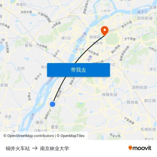 铜井火车站 to 南京林业大学 map