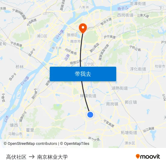 高伏社区 to 南京林业大学 map