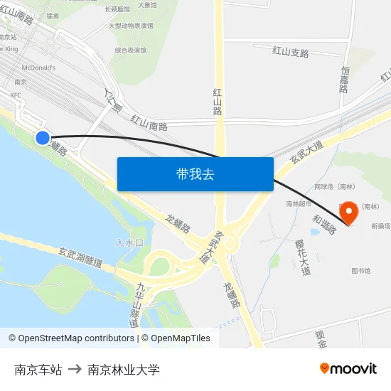 南京车站 to 南京林业大学 map