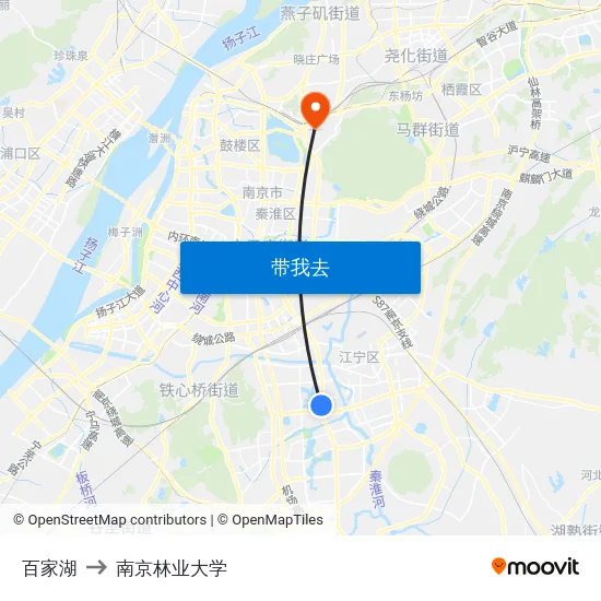 百家湖 to 南京林业大学 map