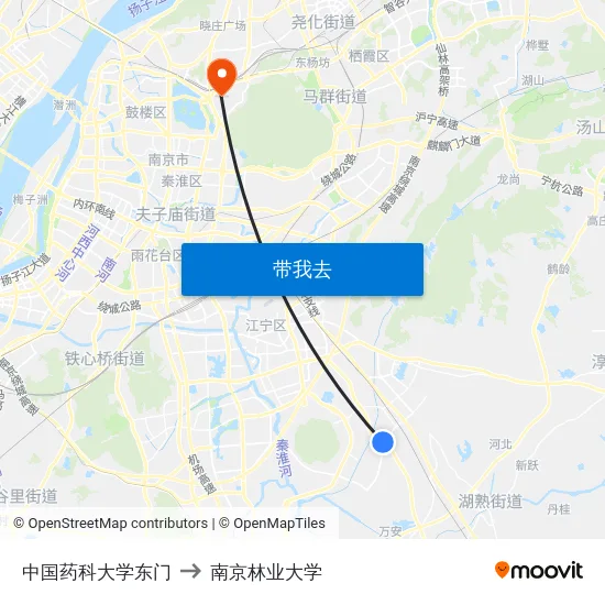 中国药科大学东门 to 南京林业大学 map