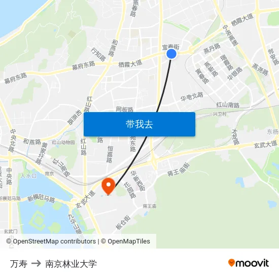 万寿 to 南京林业大学 map