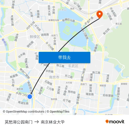 莫愁湖公园南门 to 南京林业大学 map