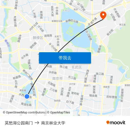 莫愁湖公园南门 to 南京林业大学 map