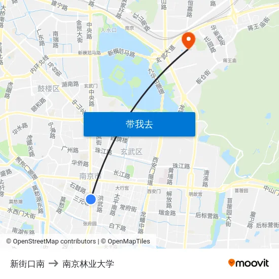 新街口南 to 南京林业大学 map