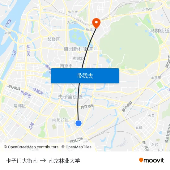 卡子门大街南 to 南京林业大学 map