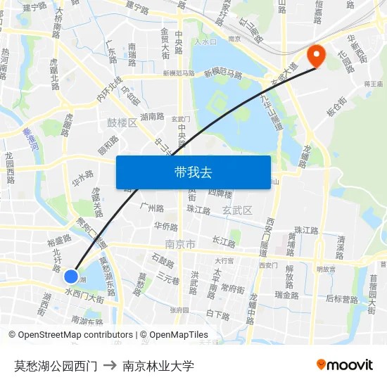 莫愁湖公园西门 to 南京林业大学 map