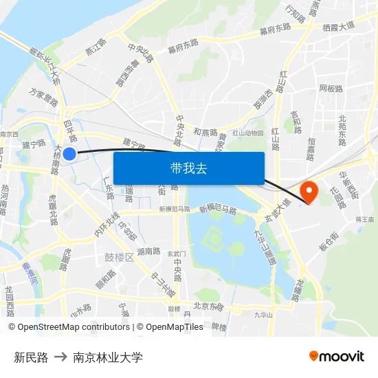 新民路 to 南京林业大学 map