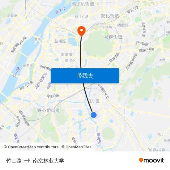 竹山路 to 南京林业大学 map