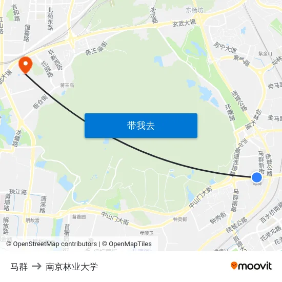 马群 to 南京林业大学 map