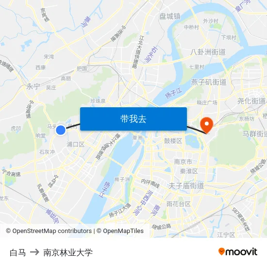 白马 to 南京林业大学 map