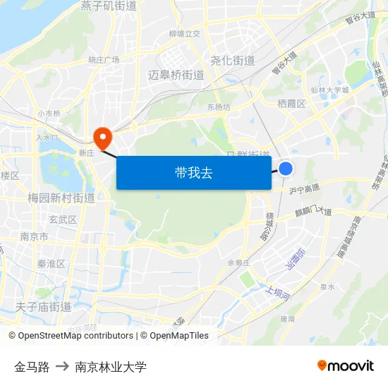 金马路 to 南京林业大学 map