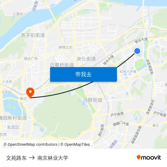 文苑路东 to 南京林业大学 map