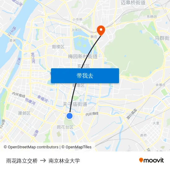 雨花路立交桥 to 南京林业大学 map
