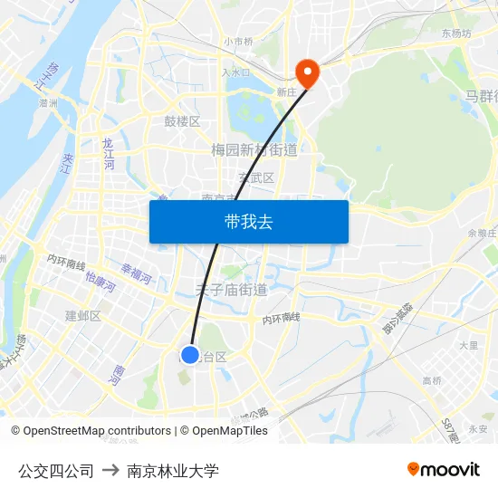 公交四公司 to 南京林业大学 map