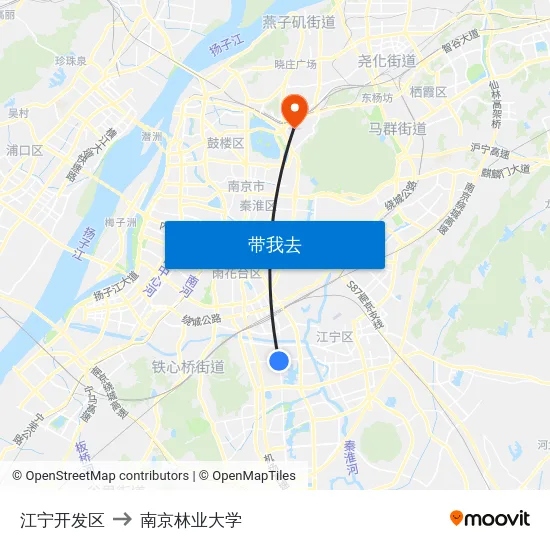 江宁开发区 to 南京林业大学 map