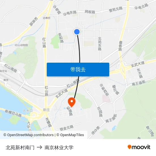 北苑新村南门 to 南京林业大学 map