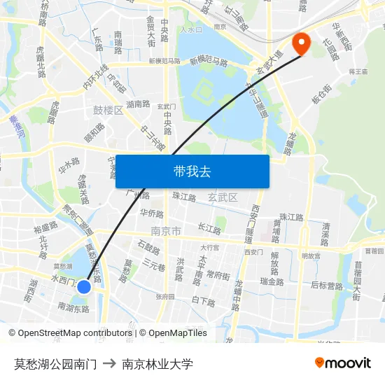 莫愁湖公园南门 to 南京林业大学 map