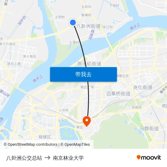 八卦洲公交总站 to 南京林业大学 map
