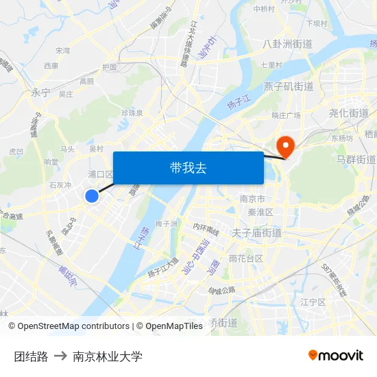 团结路 to 南京林业大学 map