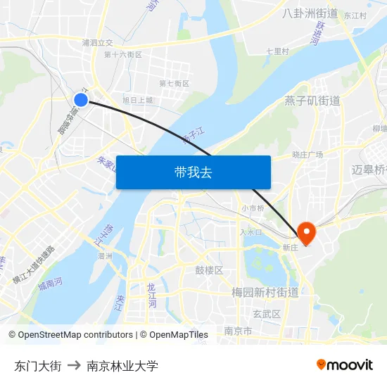 东门大街 to 南京林业大学 map
