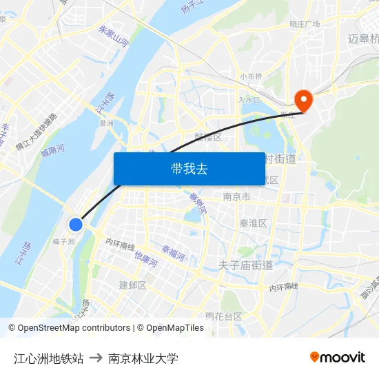 江心洲地铁站 to 南京林业大学 map