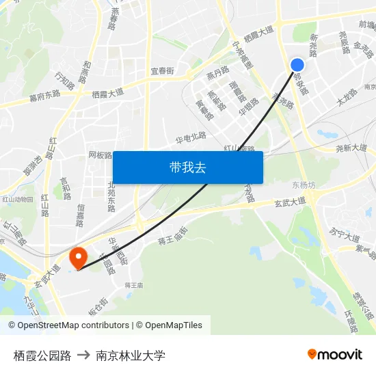 栖霞公园路 to 南京林业大学 map