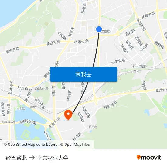 经五路北 to 南京林业大学 map