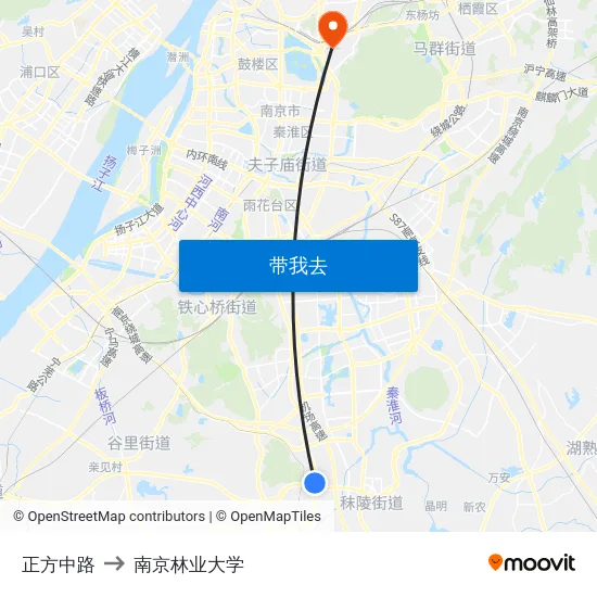 正方中路 to 南京林业大学 map