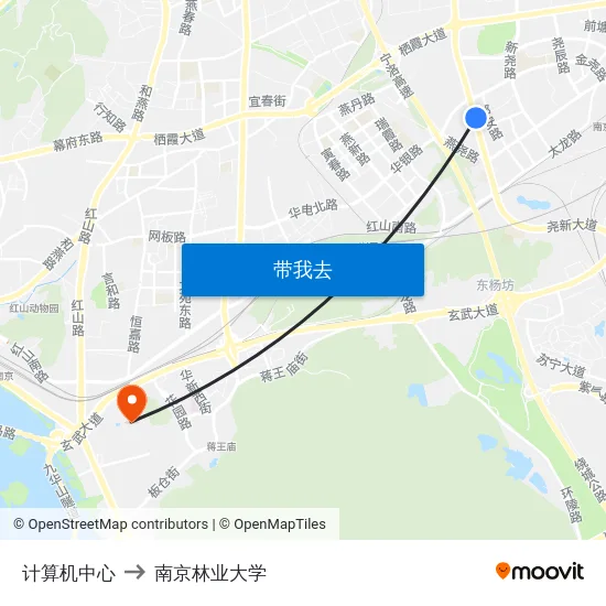 计算机中心 to 南京林业大学 map