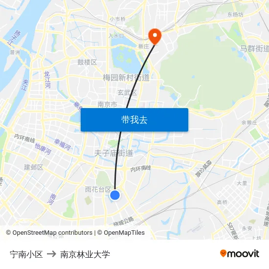 宁南小区 to 南京林业大学 map