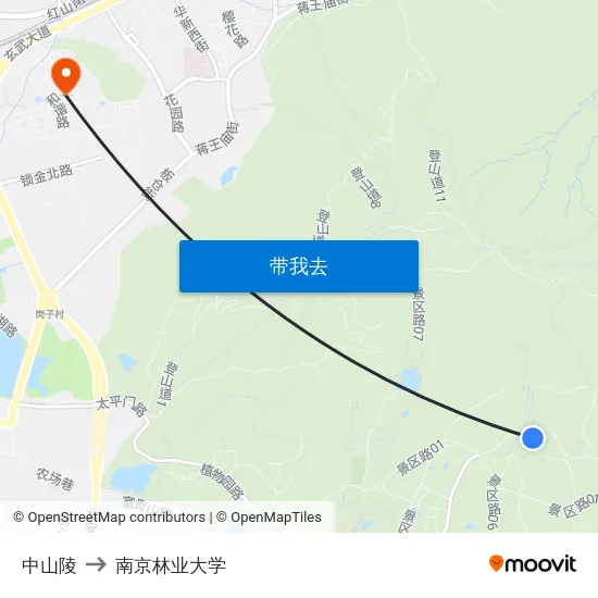 中山陵 to 南京林业大学 map