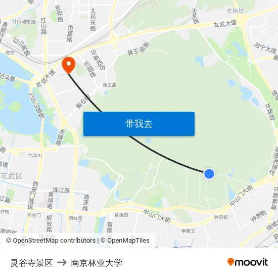 灵谷寺景区 to 南京林业大学 map