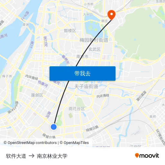 软件大道 to 南京林业大学 map