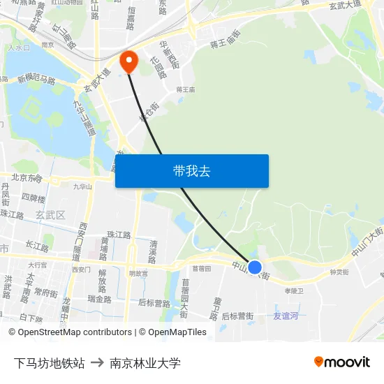 下马坊地铁站 to 南京林业大学 map