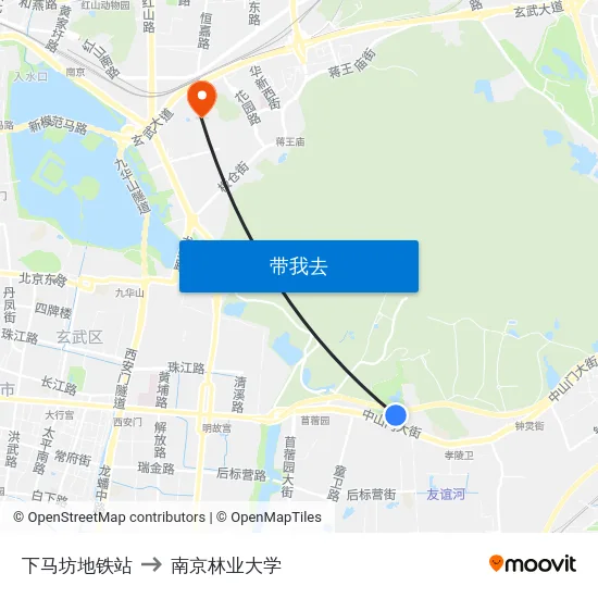 下马坊地铁站 to 南京林业大学 map