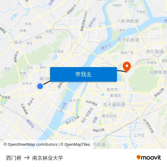 西门桥 to 南京林业大学 map