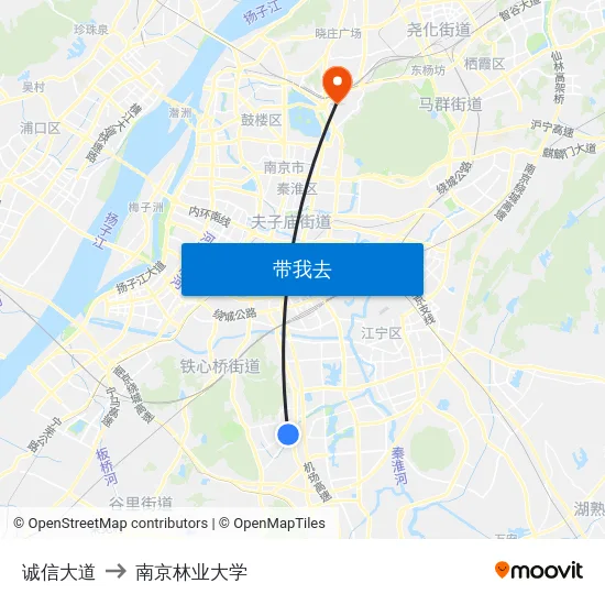 诚信大道 to 南京林业大学 map