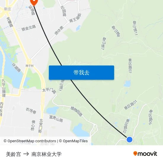 美龄宫 to 南京林业大学 map