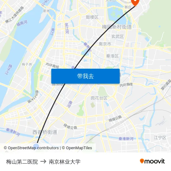 梅山第二医院 to 南京林业大学 map