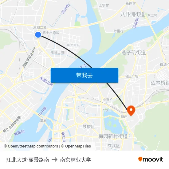 江北大道·丽景路南 to 南京林业大学 map
