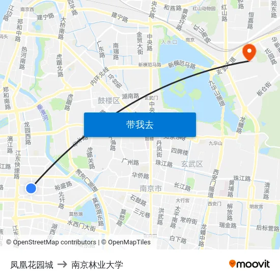 凤凰花园城 to 南京林业大学 map