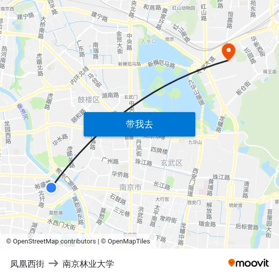 凤凰西街 to 南京林业大学 map