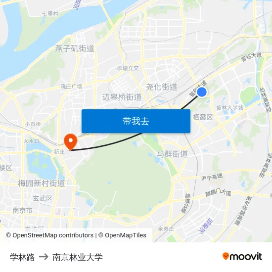 学林路 to 南京林业大学 map